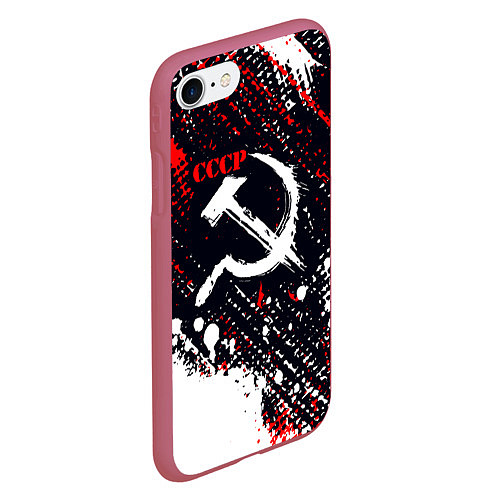 Чехол iPhone 7/8 матовый USSR - СССР - СЕРП И МОЛОТ - КРАСКА / 3D-Малиновый – фото 2