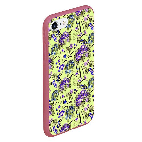 Чехол iPhone 7/8 матовый Фиолетовые цветы на зеленом фоне / 3D-Малиновый – фото 2