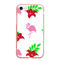 Чехол iPhone 7/8 матовый Розовый фламинго с цветами