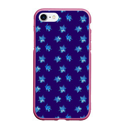 Чехол iPhone 7/8 матовый Цветы Фиолето-Белые Гибискус На Синем Фоне