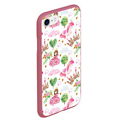 Чехол iPhone 7/8 матовый Принцесса, замки и единороги, цвет: 3D-малиновый — фото 2