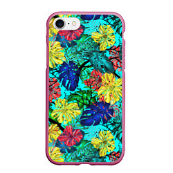 Чехол iPhone 7/8 матовый Тропические растения на бирюзовом фоне
