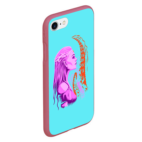 Чехол iPhone 7/8 матовый GIRL AND OCTOPUS TENTACLES / 3D-Малиновый – фото 2