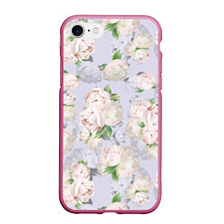 Чехол iPhone 7/8 матовый Цветы Белые Яркие Пионы, цвет: 3D-малиновый