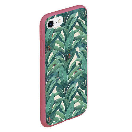 Чехол iPhone 7/8 матовый Листья Банановых Деревьев / 3D-Малиновый – фото 2