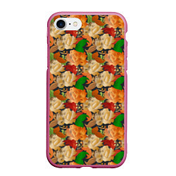 Чехол iPhone 7/8 матовый Бутоны и листья, цвет: 3D-малиновый