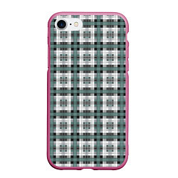 Чехол iPhone 7/8 матовый Серо-зеленый клетчатый узор шотландка, цвет: 3D-малиновый