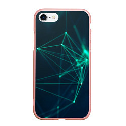 Чехол iPhone 7/8 матовый Зеленые абстрактные взаимосвязанные линии нейроны, цвет: 3D-светло-розовый