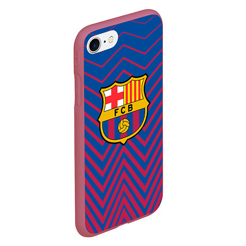 Чехол iPhone 7/8 матовый FC BARCELONA зигзаги / 3D-Малиновый – фото 2