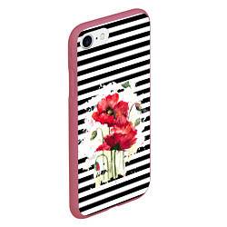 Чехол iPhone 7/8 матовый Red poppies Акварельные цветы, цвет: 3D-малиновый — фото 2