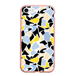 Чехол iPhone 7/8 матовый Абстрактный узор в желто-голубых тонах на черном ф, цвет: 3D-светло-розовый