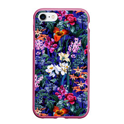 Чехол iPhone 7/8 матовый Цветы Вечерние Пионы и Тигриди, цвет: 3D-малиновый