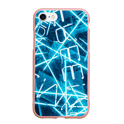 Чехол iPhone 7/8 матовый Неоновые лучи и неоновые надписи - Голубой, цвет: 3D-светло-розовый