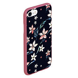 Чехол iPhone 7/8 матовый Цветы Нарисованные Акварелью На Чёрном Фоне, цвет: 3D-малиновый — фото 2
