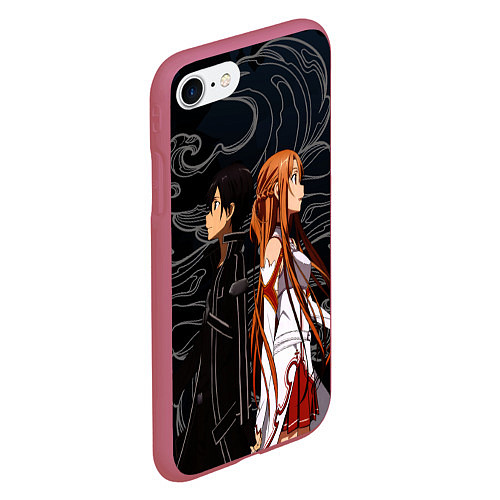 Чехол iPhone 7/8 матовый Кирито и Асуна - Sword Art Online / 3D-Малиновый – фото 2