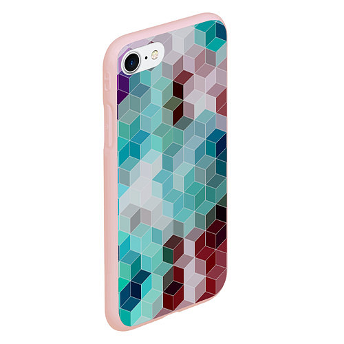 Чехол iPhone 7/8 матовый Бирюзово-коричневый геометрический узор / 3D-Светло-розовый – фото 2