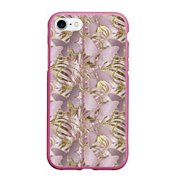Чехол iPhone 7/8 матовый Золотистые бабочки, цвет: 3D-малиновый
