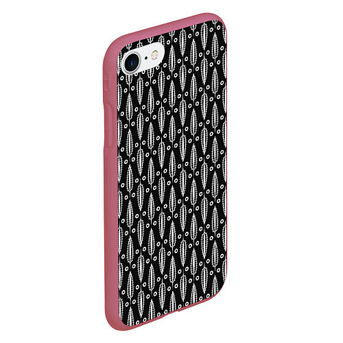 Чехол iPhone 7/8 матовый Черно-белый современный модный узор листья / 3D-Малиновый – фото 2