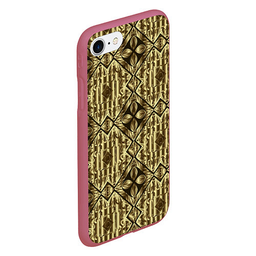 Чехол iPhone 7/8 матовый GOLD - золотые узоры / 3D-Малиновый – фото 2