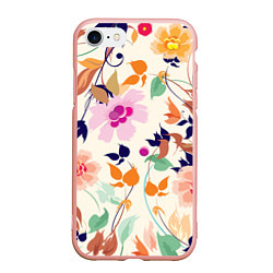 Чехол iPhone 7/8 матовый Summer floral pattern, цвет: 3D-светло-розовый