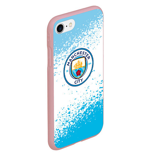 Чехол iPhone 7/8 матовый Manchester голубые брызги на белом фоне / 3D-Баблгам – фото 2
