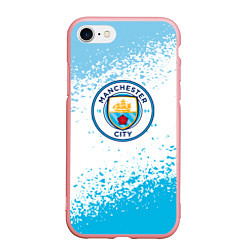 Чехол iPhone 7/8 матовый Manchester голубые брызги на белом фоне, цвет: 3D-баблгам