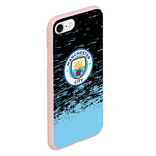 Чехол iPhone 7/8 матовый Манчестер сити голубые брызги на черном фоне / 3D-Светло-розовый – фото 2