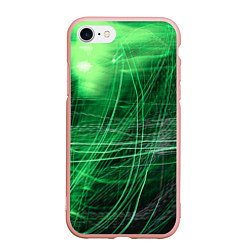 Чехол iPhone 7/8 матовый Неоновые волны и линии - Зелёный, цвет: 3D-светло-розовый