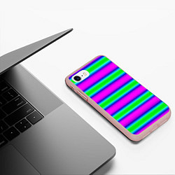 Чехол iPhone 7/8 матовый Зеленый и фиолетовые яркие неоновые полосы striped, цвет: 3D-светло-розовый — фото 2