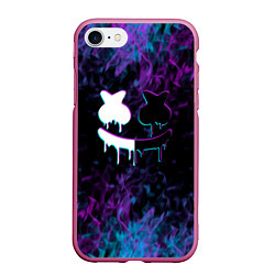 Чехол iPhone 7/8 матовый Marshmello neon пламя, цвет: 3D-малиновый