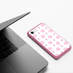 Чехол iPhone 7/8 матовый Фламинго и круги на белом фоне, цвет: 3D-малиновый — фото 2