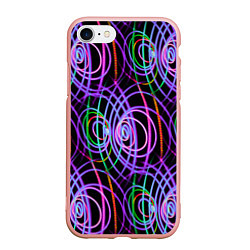 Чехол iPhone 7/8 матовый Неоновые круги и линии - Фиолетовый, цвет: 3D-светло-розовый
