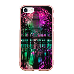 Чехол iPhone 7/8 матовый Неоновое здание ночью - Розовый, цвет: 3D-светло-розовый