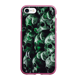 Чехол iPhone 7/8 матовый Множество черепов во тьме - Зелёный, цвет: 3D-малиновый
