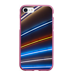 Чехол iPhone 7/8 матовый Неоновые фонари на линиях - Голубой и оранжевый, цвет: 3D-малиновый
