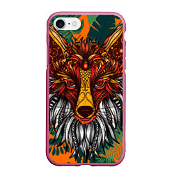 Чехол iPhone 7/8 матовый Рыжая Лиса африканский узор Разноцветная лисичка, цвет: 3D-малиновый