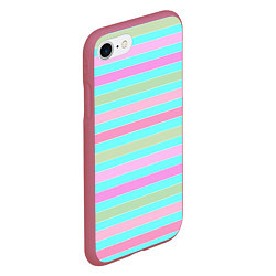 Чехол iPhone 7/8 матовый Pink turquoise stripes horizontal Полосатый узор, цвет: 3D-малиновый — фото 2