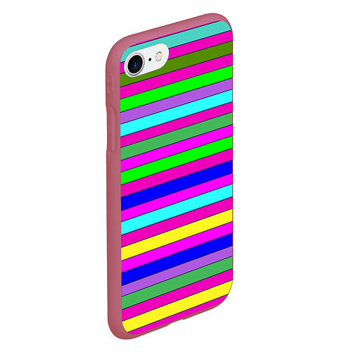 Чехол iPhone 7/8 матовый Multicolored neon bright stripes / 3D-Малиновый – фото 2