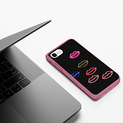 Чехол iPhone 7/8 матовый Неоновое множество губ - Красный, цвет: 3D-малиновый — фото 2