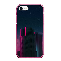 Чехол iPhone 7/8 матовый Неоновые небоскрёбы - Розовый, цвет: 3D-малиновый