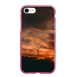 Чехол iPhone 7/8 матовый Закатное небо и природа - Оранжевый, цвет: 3D-малиновый