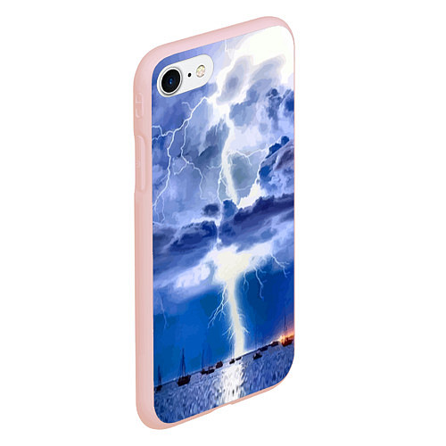 Чехол iPhone 7/8 матовый Разряд молнии над океаном / 3D-Светло-розовый – фото 2