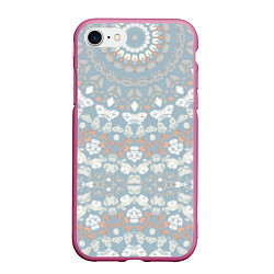 Чехол iPhone 7/8 матовый Коралловый и серо-голубой, мандала