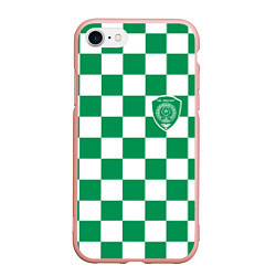 Чехол iPhone 7/8 матовый ФК Ахмат на фоне бело зеленой формы в квадрат, цвет: 3D-светло-розовый