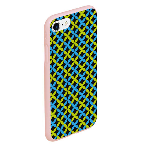 Чехол iPhone 7/8 матовый Зеленые и синие листочки паттерн / 3D-Светло-розовый – фото 2