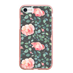 Чехол iPhone 7/8 матовый Розовые розы на сером фоне Цветы