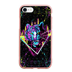 Чехол iPhone 7/8 матовый НЕОНОВЫЙ ТИГР - БРЫЗГИ, цвет: 3D-светло-розовый