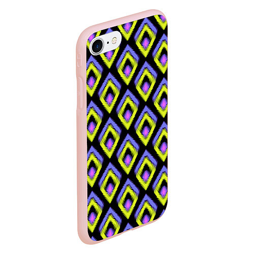 Чехол iPhone 7/8 матовый Yellow-pink rhombuses on black / 3D-Светло-розовый – фото 2