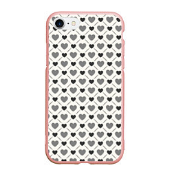 Чехол iPhone 7/8 матовый Сердечки черно-белые паттерн, цвет: 3D-светло-розовый