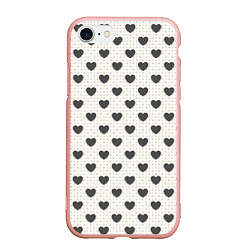 Чехол iPhone 7/8 матовый Темные сердечки, цвет: 3D-светло-розовый